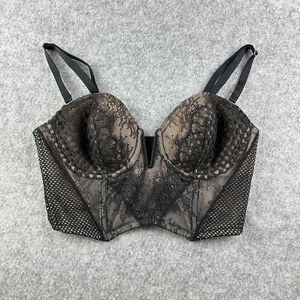 Victorias Secret Bustier Bra Womens 36C Black Tan Lace Strapless Crop Corset NEW